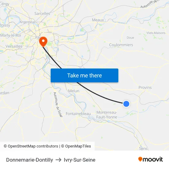 Donnemarie-Dontilly to Ivry-Sur-Seine map