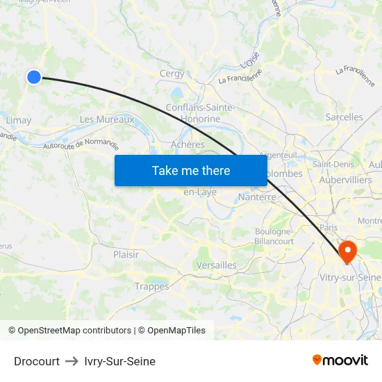 Drocourt to Ivry-Sur-Seine map