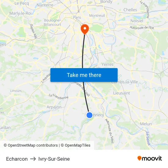 Echarcon to Ivry-Sur-Seine map