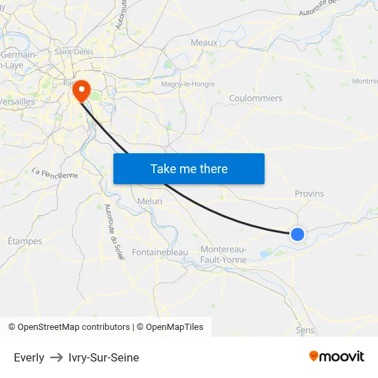 Everly to Ivry-Sur-Seine map