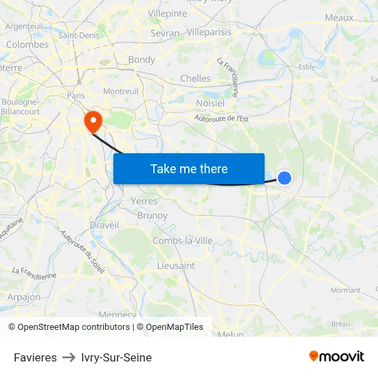 Favieres to Ivry-Sur-Seine map