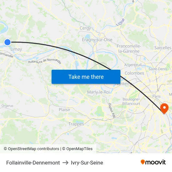Follainville-Dennemont to Ivry-Sur-Seine map