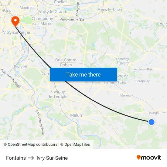 Fontains to Ivry-Sur-Seine map