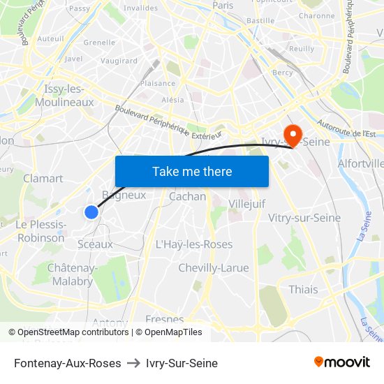 Fontenay-Aux-Roses to Ivry-Sur-Seine map