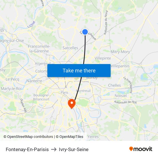 Fontenay-En-Parisis to Ivry-Sur-Seine map