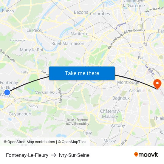 Fontenay-Le-Fleury to Ivry-Sur-Seine map