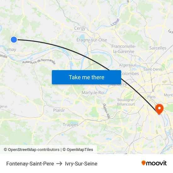 Fontenay-Saint-Pere to Ivry-Sur-Seine map