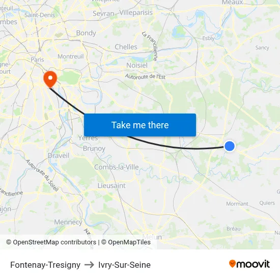 Fontenay-Tresigny to Ivry-Sur-Seine map