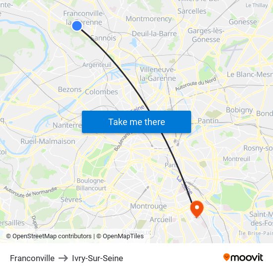 Franconville to Ivry-Sur-Seine map