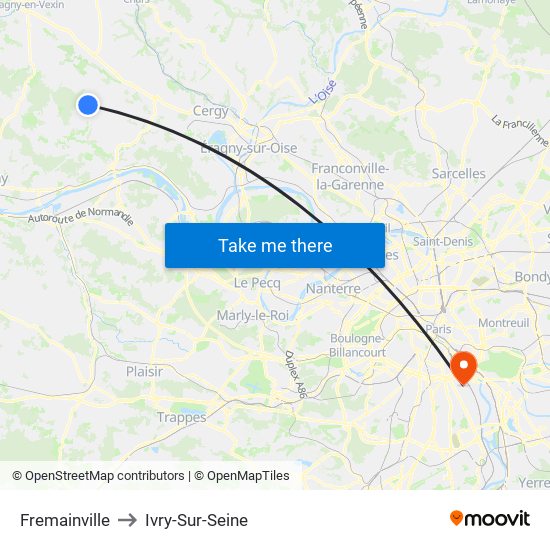 Fremainville to Ivry-Sur-Seine map