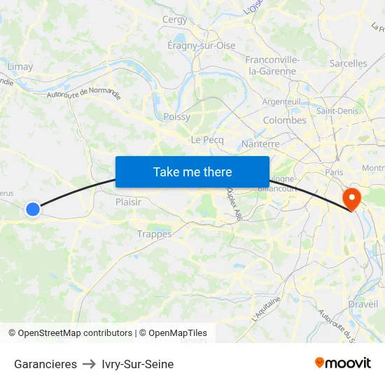 Garancieres to Ivry-Sur-Seine map