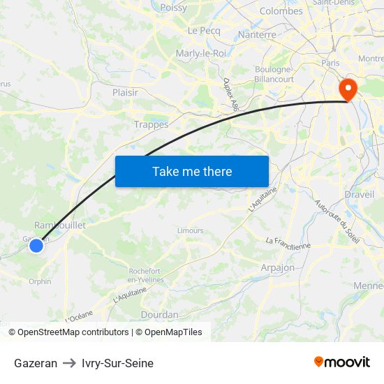 Gazeran to Ivry-Sur-Seine map
