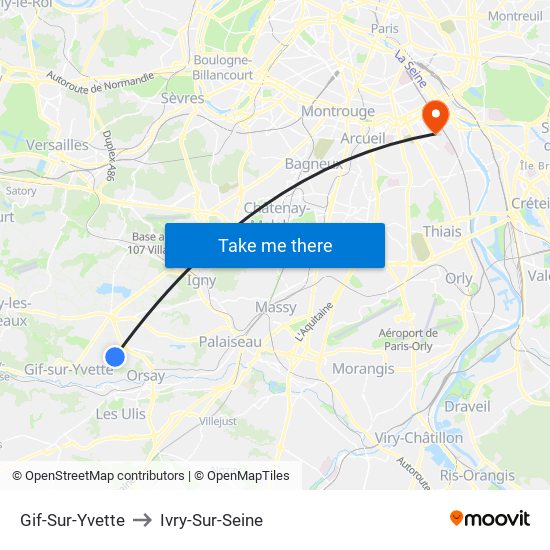 Gif-Sur-Yvette to Ivry-Sur-Seine map