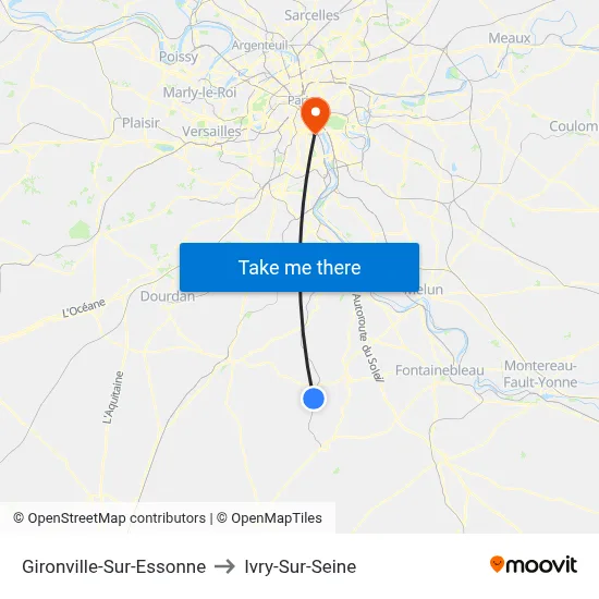 Gironville-Sur-Essonne to Ivry-Sur-Seine map
