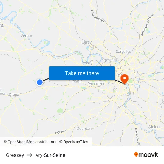Gressey to Ivry-Sur-Seine map