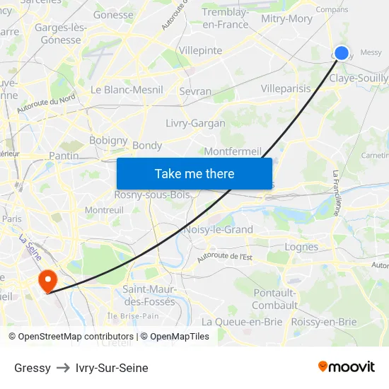 Gressy to Ivry-Sur-Seine map