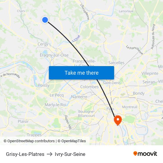 Grisy-Les-Platres to Ivry-Sur-Seine map