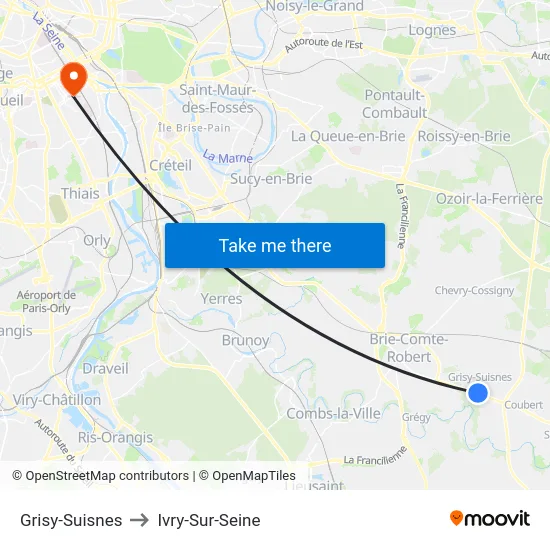 Grisy-Suisnes to Ivry-Sur-Seine map