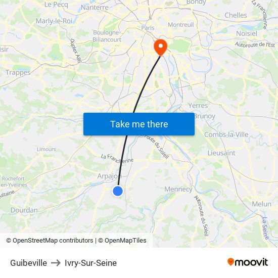 Guibeville to Ivry-Sur-Seine map