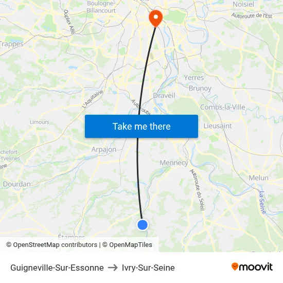 Guigneville-Sur-Essonne to Ivry-Sur-Seine map