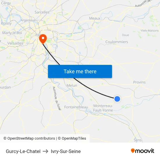 Gurcy-Le-Chatel to Ivry-Sur-Seine map