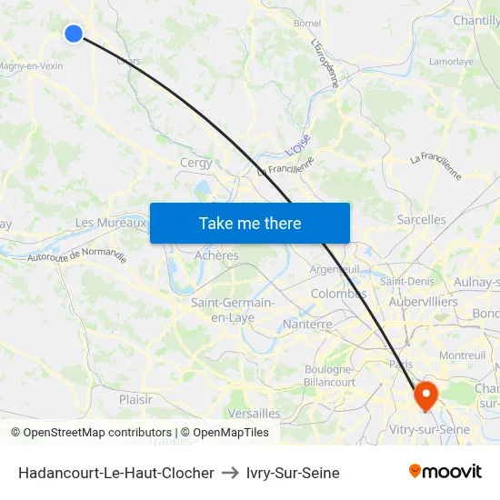 Hadancourt-Le-Haut-Clocher to Ivry-Sur-Seine map