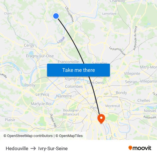 Hedouville to Ivry-Sur-Seine map