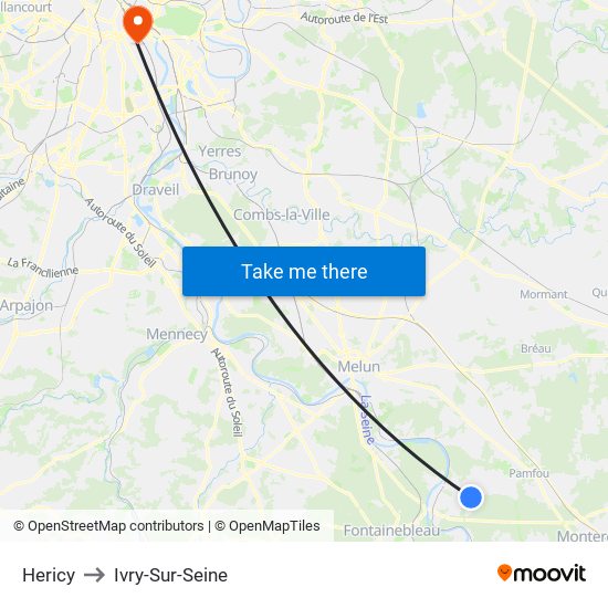 Hericy to Ivry-Sur-Seine map