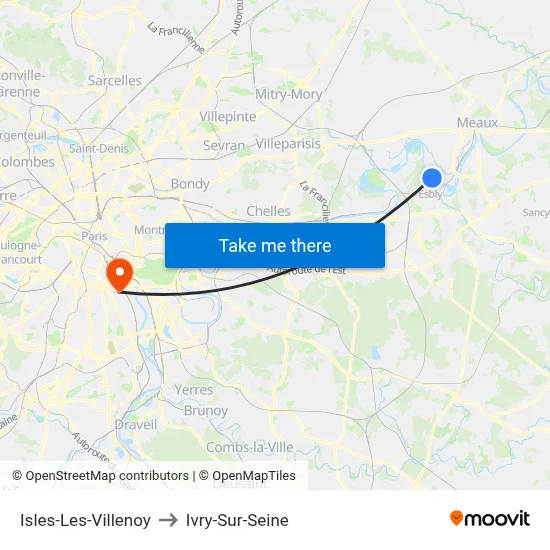 Isles-Les-Villenoy to Ivry-Sur-Seine map