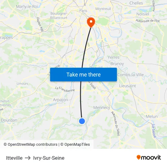 Itteville to Ivry-Sur-Seine map