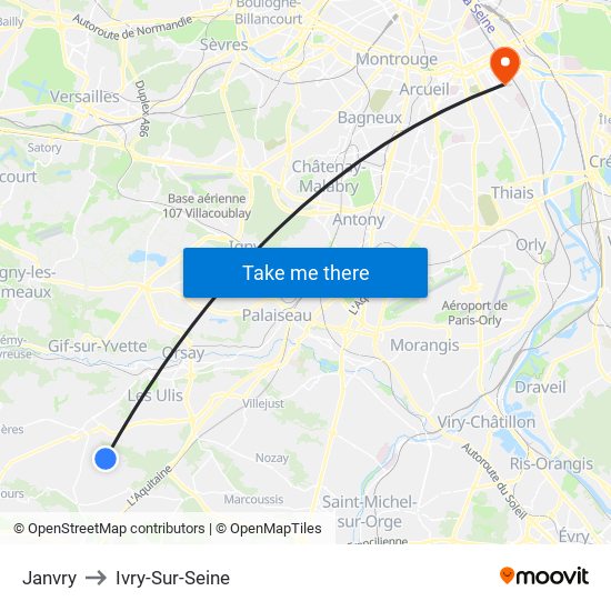 Janvry to Ivry-Sur-Seine map