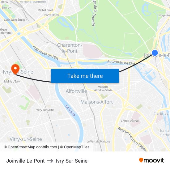 Joinville-Le-Pont to Ivry-Sur-Seine map