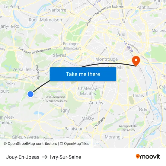 Jouy-En-Josas to Ivry-Sur-Seine map