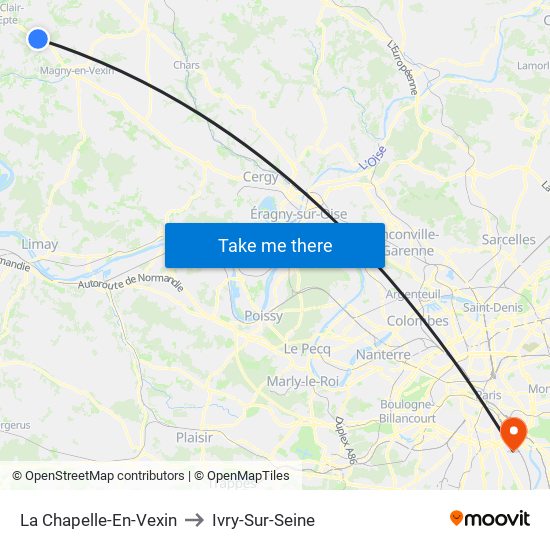 La Chapelle-En-Vexin to Ivry-Sur-Seine map