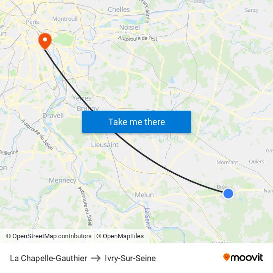 La Chapelle-Gauthier to Ivry-Sur-Seine map