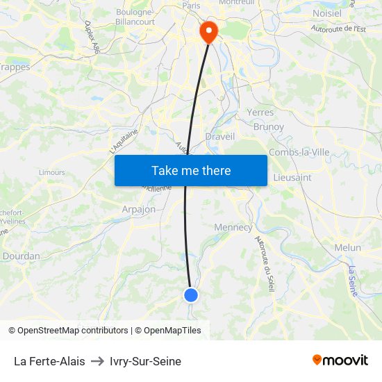 La Ferte-Alais to Ivry-Sur-Seine map