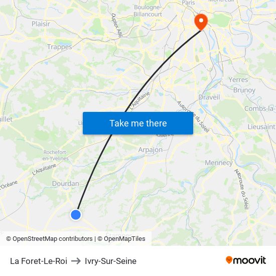 La Foret-Le-Roi to Ivry-Sur-Seine map