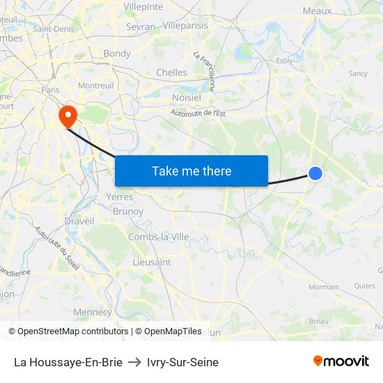 La Houssaye-En-Brie to Ivry-Sur-Seine map