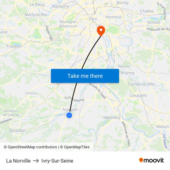 La Norville to Ivry-Sur-Seine map
