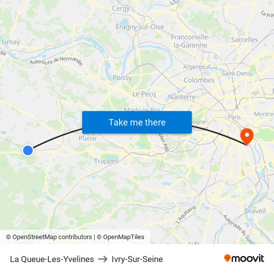 La Queue-Les-Yvelines to Ivry-Sur-Seine map