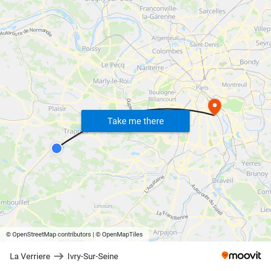La Verriere to Ivry-Sur-Seine map