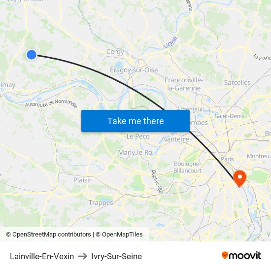 Lainville-En-Vexin to Ivry-Sur-Seine map