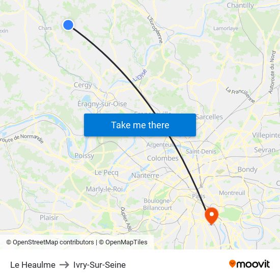 Le Heaulme to Ivry-Sur-Seine map