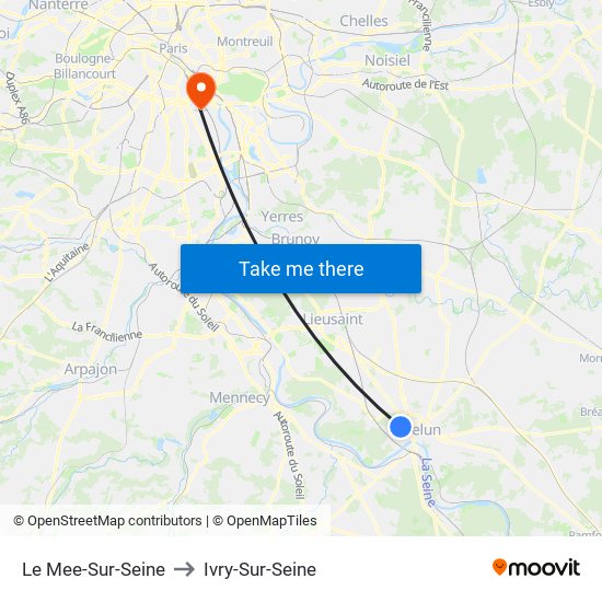 Le Mee-Sur-Seine to Ivry-Sur-Seine map