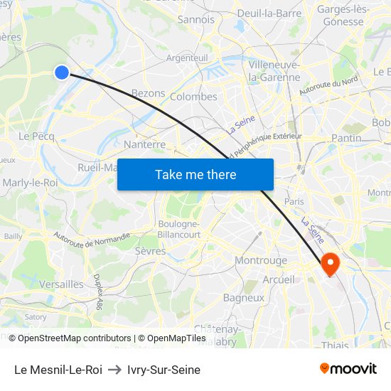 Le Mesnil-Le-Roi to Ivry-Sur-Seine map