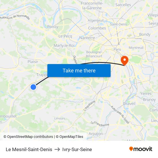 Le Mesnil-Saint-Denis to Ivry-Sur-Seine map