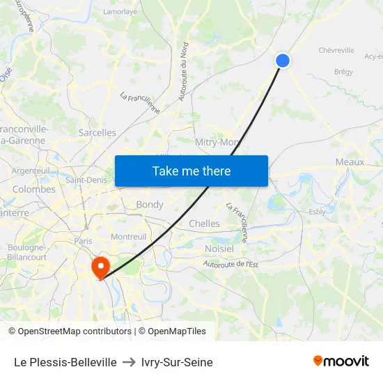 Le Plessis-Belleville to Ivry-Sur-Seine map