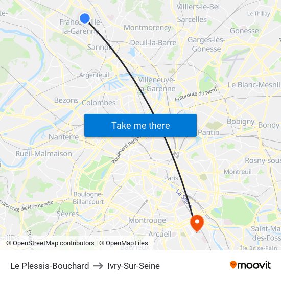 Le Plessis-Bouchard to Ivry-Sur-Seine map