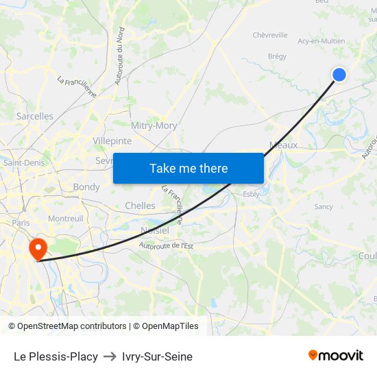 Le Plessis-Placy to Ivry-Sur-Seine map