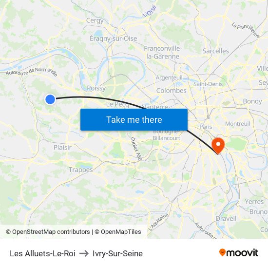 Les Alluets-Le-Roi to Ivry-Sur-Seine map
